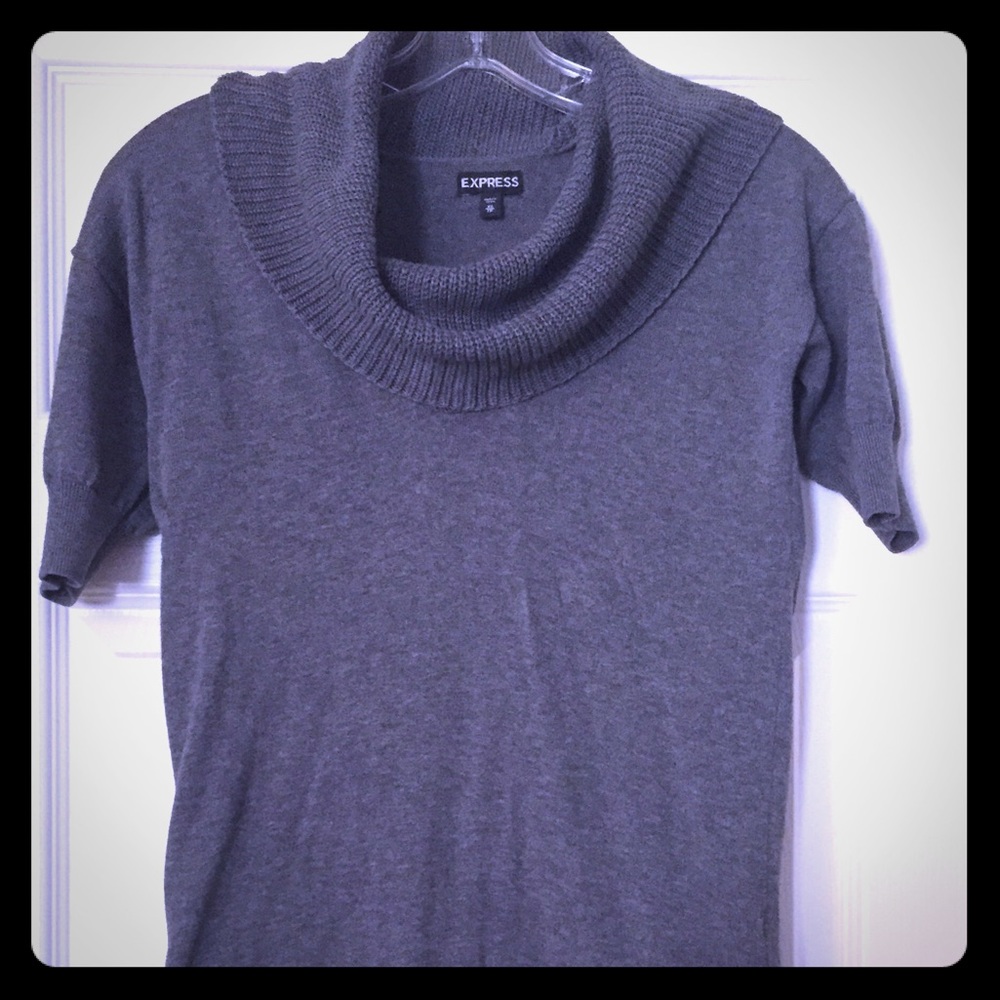 Express Gray Short Sleeved Cowl Neck Sweater XS